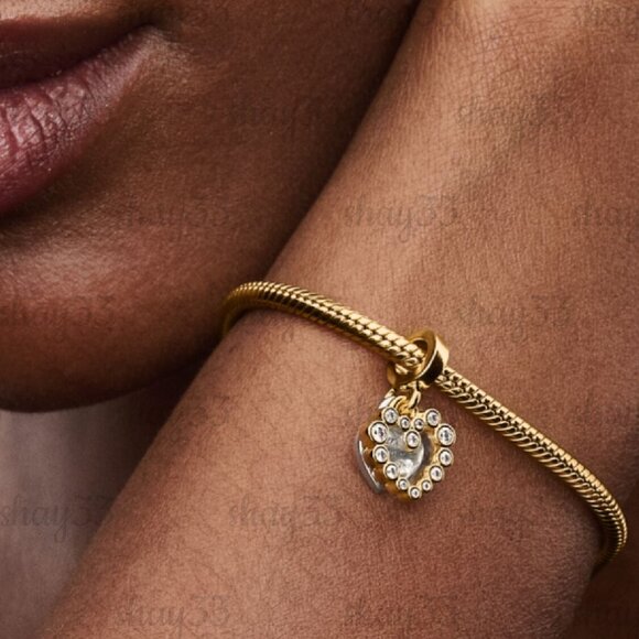 Pandora Sparkling Heart Double Dangle Charm - Picture 4 of 6